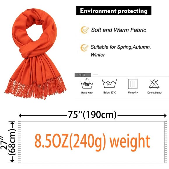 ⚡Women's Burnt Orange Pashmina Evening Dress Bridesmaid Winter Warm Long Scarf - Picture 6 of 8